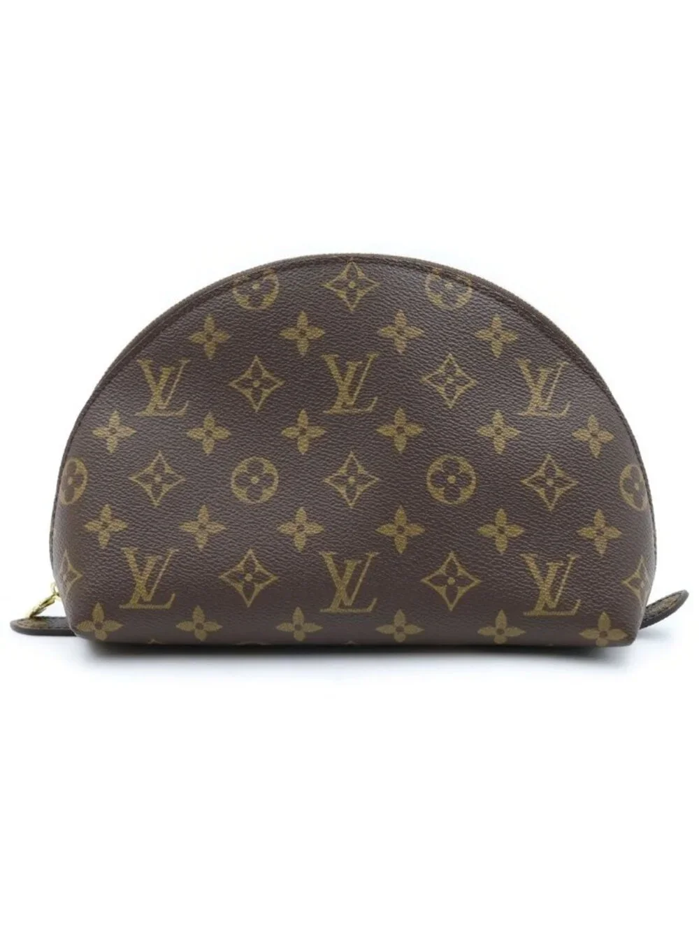 Louis Vuitton Monogram Trousse Demi-Ronde Leather Pouch Makeup Pouch Case Brown